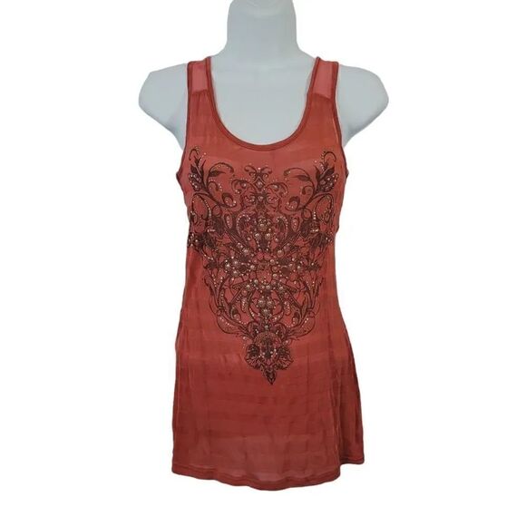 Miss Me Mulberry Silk Rhinestone and Metal Studded  Sleeveless Tank Size Small - Picture 2 of 10